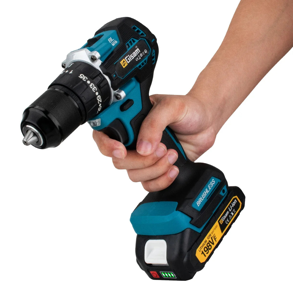 Gisam 13mm 35+3 Torque Brushless Electric Impact Drill Cordless Drill Electric Screwdriver Power Tool For Makita 18V Battery Pin
