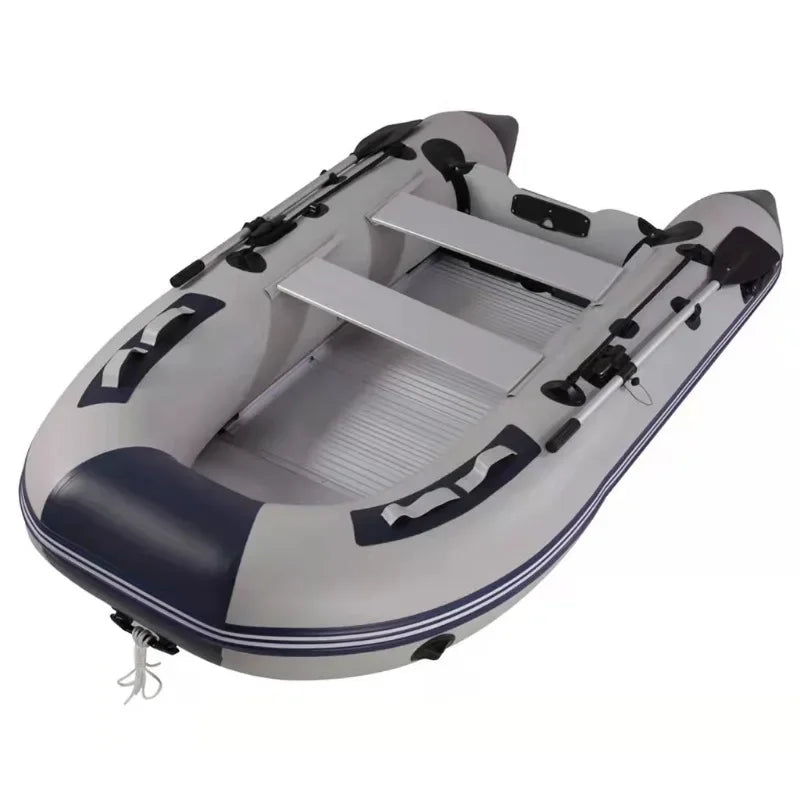 12'6" Inflatable Fishing Boat PVC 0.9mm with Aluminum Floor Rowing Boats 380cm for 6 Person Sport Yacht on Sea Max 30HP Power