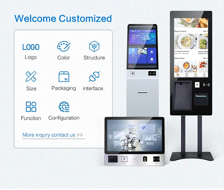 32 Inch POS Floor Stand Or Wall Mount Food Ordering Kiosks Self Service Payment Kiosk Restaurant With NFC Thermal Printer