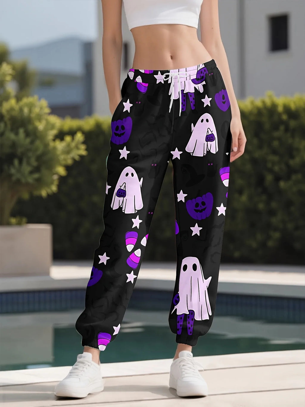 2026 autumn and winter new women's pants street fashion casual comfortable versatile 3D ghost pattern print
