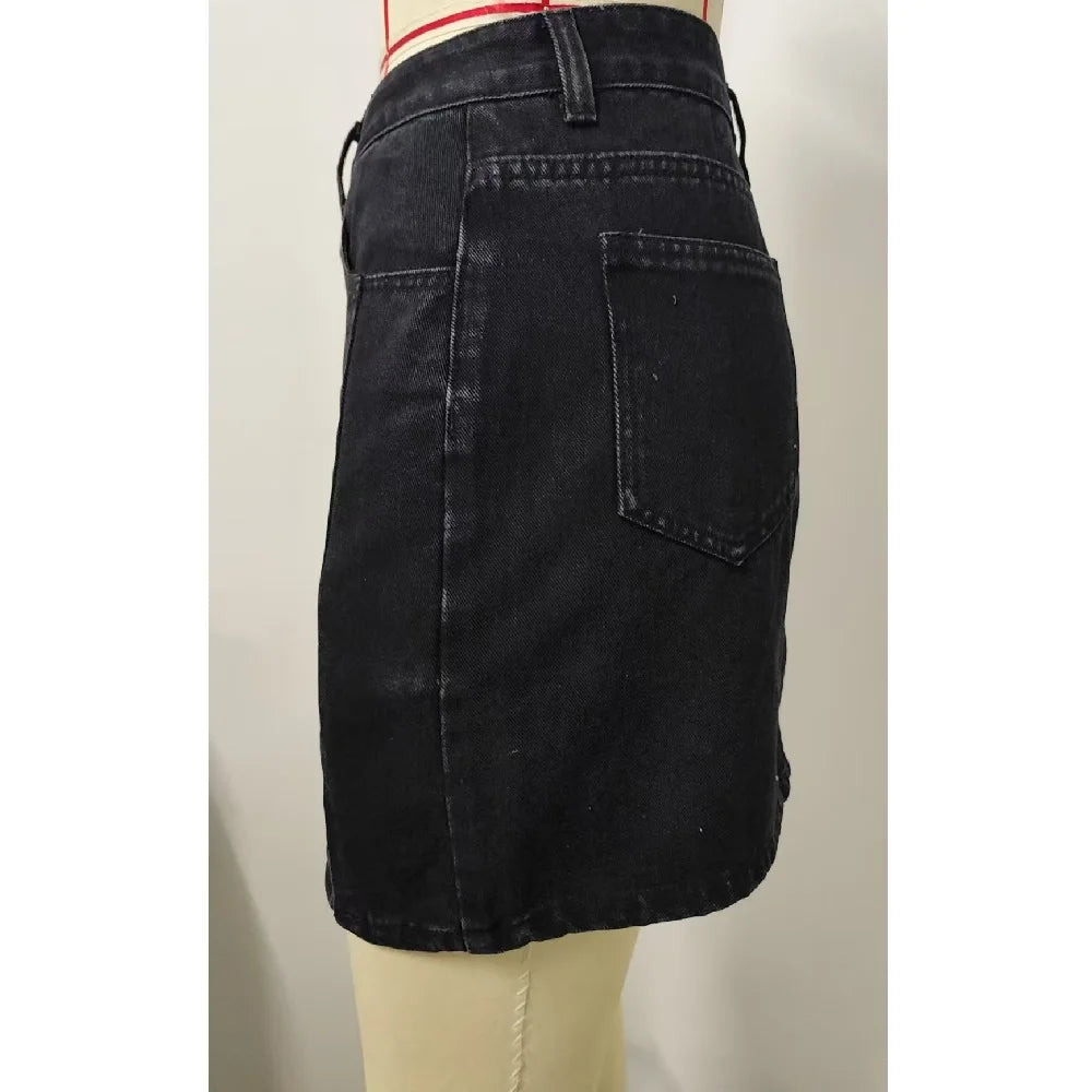 Women Summer Denim Skirts Solid Color Straight Jeans Mini Skirt
