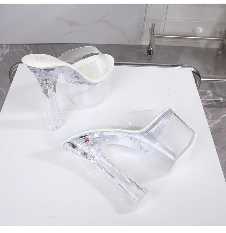 Glowing Crystal High Heels 17cm Nightclub Shoes Sexy Transparent Waterproof Platform Showgirl Stiletto Women's Sandals