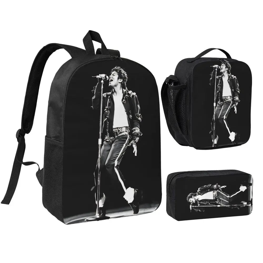 MJ 3pecs/set Backpack for Student High School Daypack Lunch bag Pencil Case