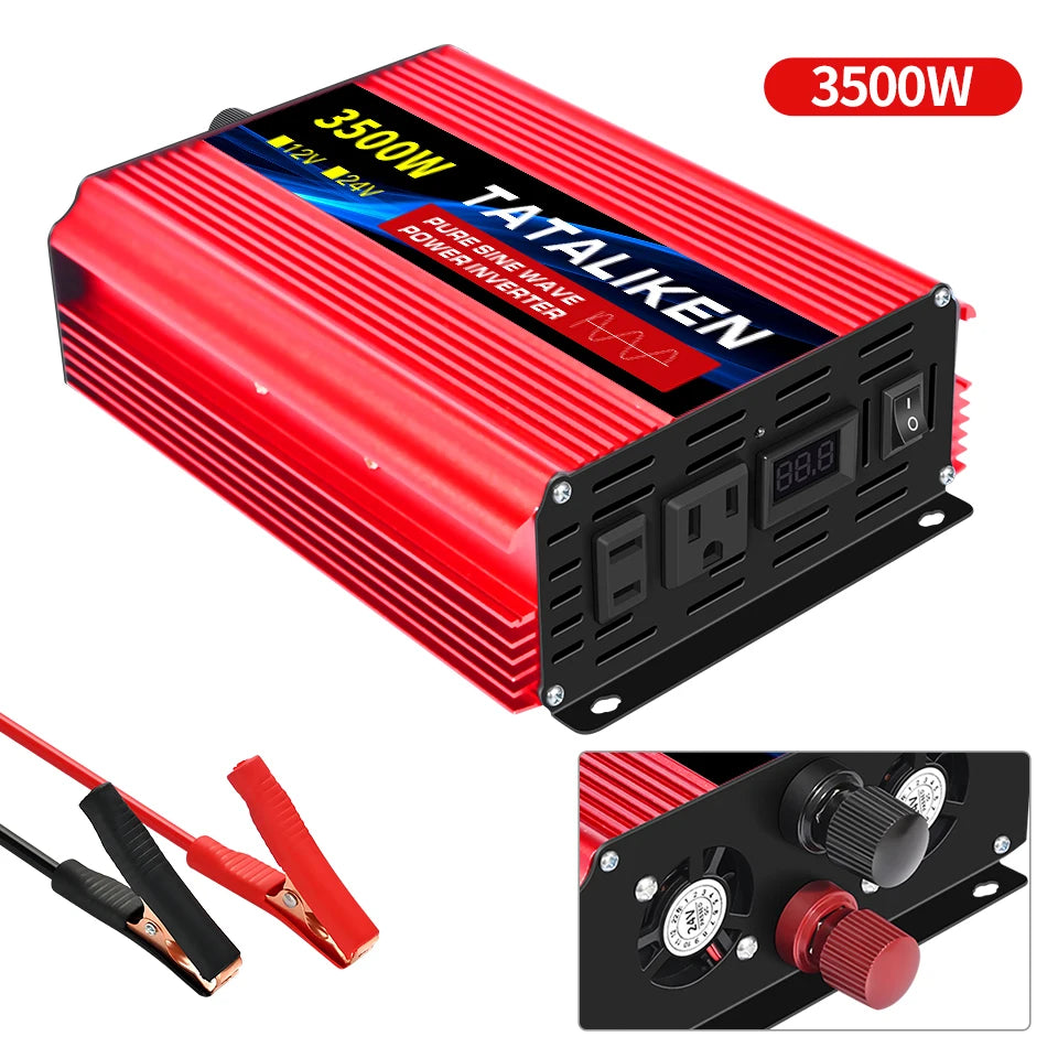 Power Inverter 10000W DC 12V to AC 110V 60HZ Pure Sine Wave Inverter with LCD Display Remote Control 4AC Outlets