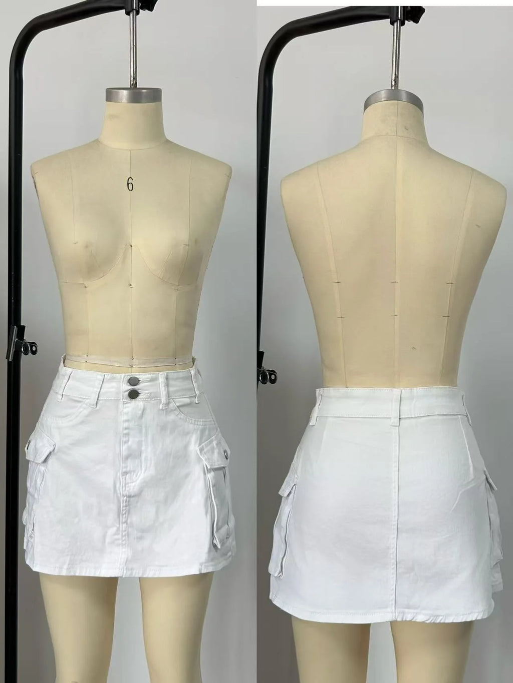 Sexy Women High Waist Cargo Denim Mini Skirt Double Button Multi Pocket A Line Short Skirt Y2K Streetwear Casual Jean Dress