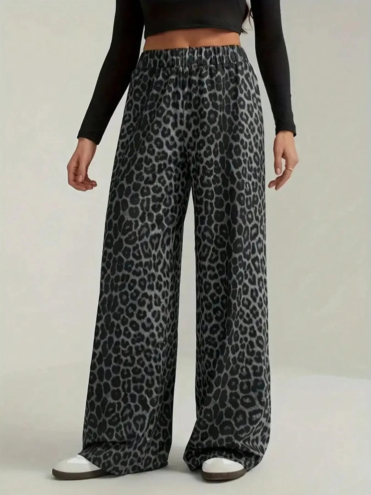 Fashion High Street Straight Casual Pants 2026 New Leopard Print Pants Women Elasticity High Waist Loose Wide Leg Pants Women