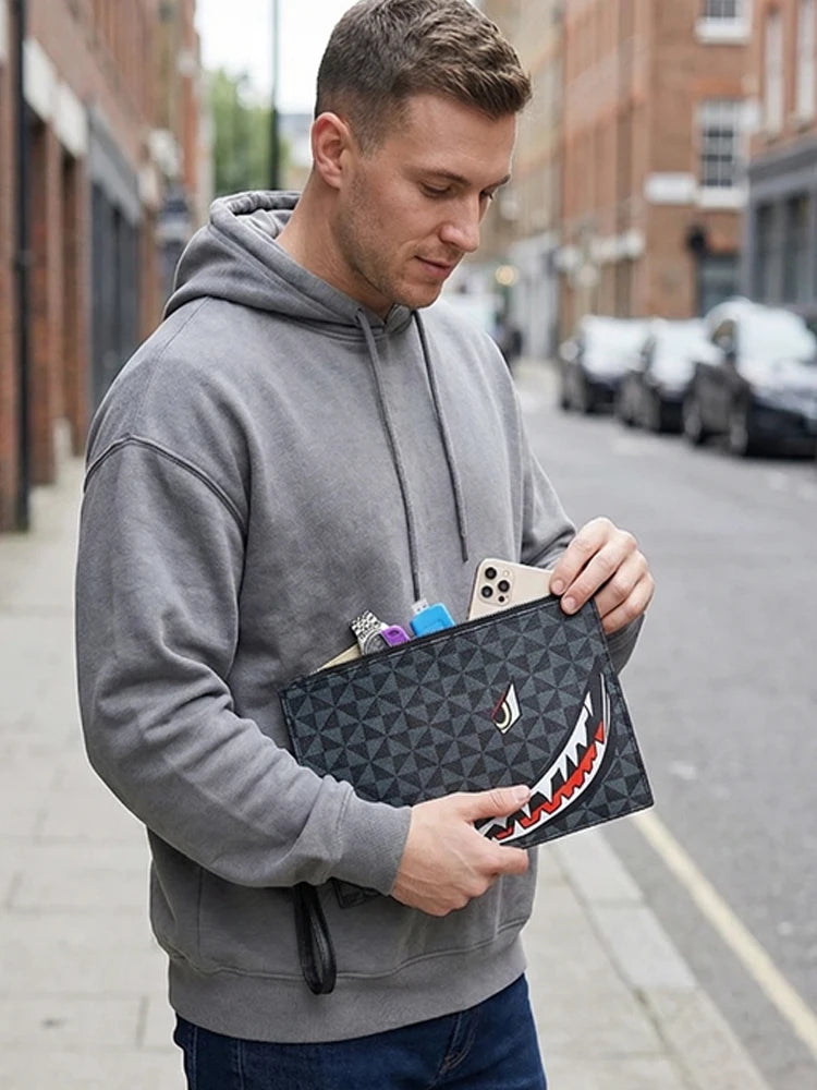 2026 New Men's Business Casual Clutch Bag Fashion Shark Print Envelope Bag Wallet Phone Bag Large Capacity Men's Gifts Pouch Pho