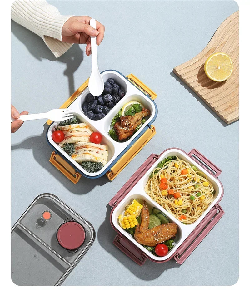 850ML Lunch Box with Tableware Sauce Box Portable Plastic Compartment Bento Box for Kids Food Storage Container Microwavable