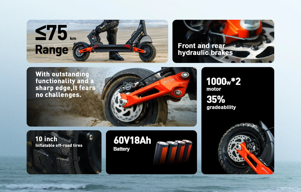 JOYOR T10 2000W Dual Motor Electric Scooter 60V18Ah Long Range Off-Road Foldable E-Scooter for Adults Heavy Duty Shock Absorber USA Local Warehouse Fast Shipping 3-5 Days Duty Free High Speed Powerful Kick Scooters Mobility S