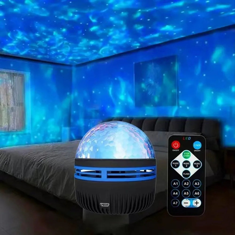 LED Water Ripple Projector Light Atmosphere Rotating Projection Lamp with Remote Control 7 Color for Home Christmas Halloween