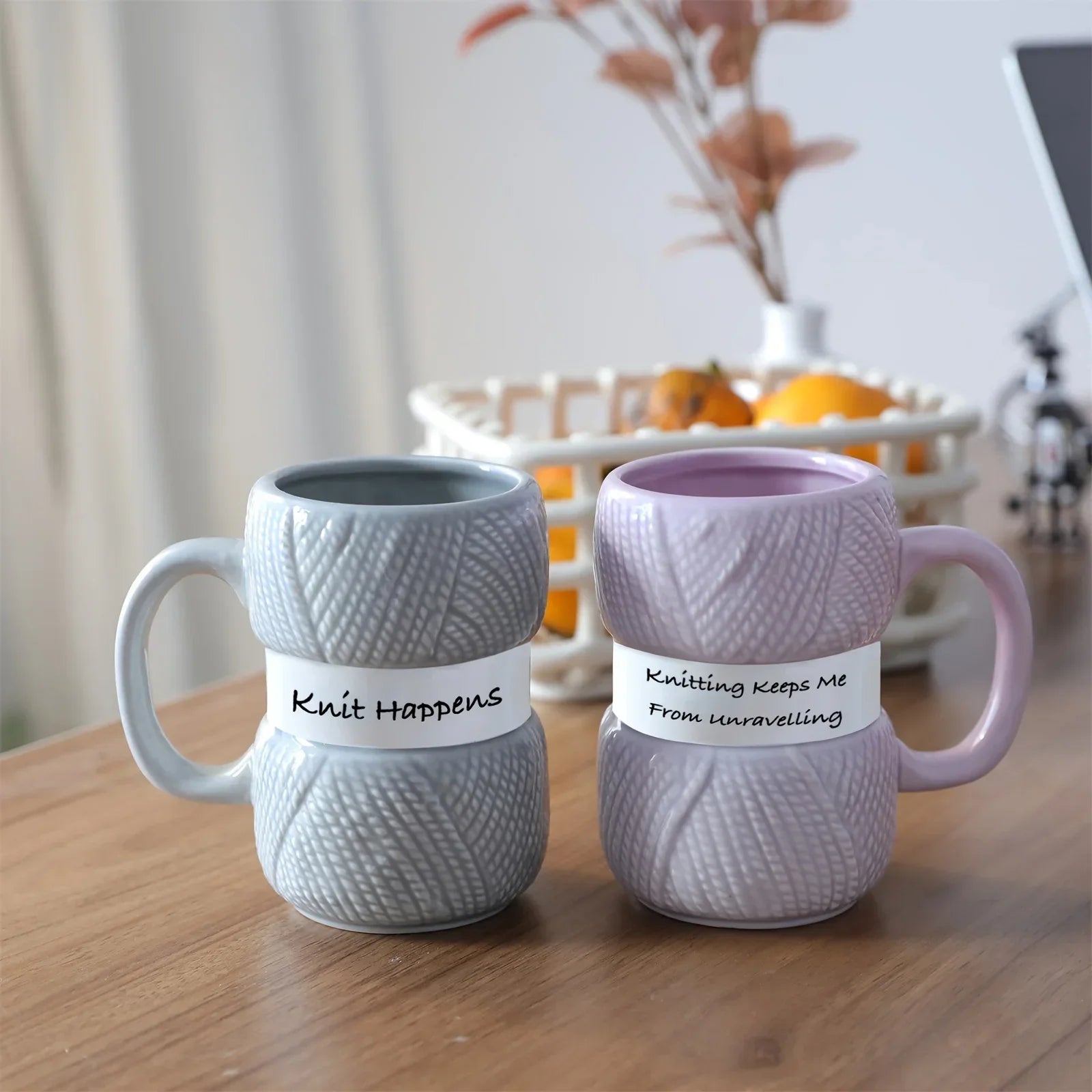 Unique Knitted Style Ceramic Coffee Cup, Embossed Creative Breakfast Cup and Milk Cup, Anti Scald Fun Family Holiday Gift