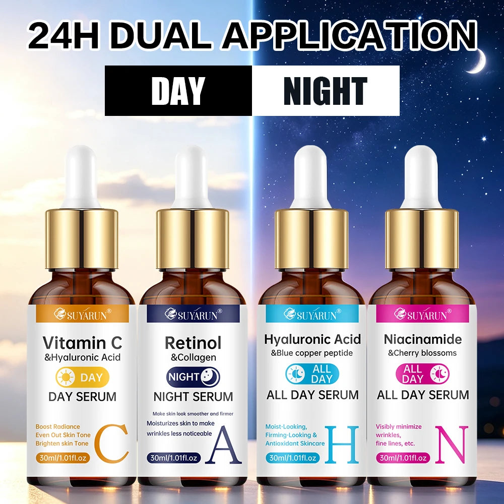 SUYARUN 4-in-1 Face Serum with Retinol, Vitamin C, Hyaluronic Acid & Niacinamide | Anti-Aging, Brightening, Hydrating