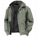 Men's Autumn Winter Casual Hooded Zipper Solid Fleece-lined Warm Jackets Male Multi Pockets Outdoor Hoodies Coats Outerwear