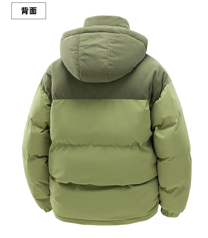 2025 Men Winter Thick Warm Parka Coat Male Color Blocking Detachable Hooded Collar Cotton Jacket Men's Cotton Coat