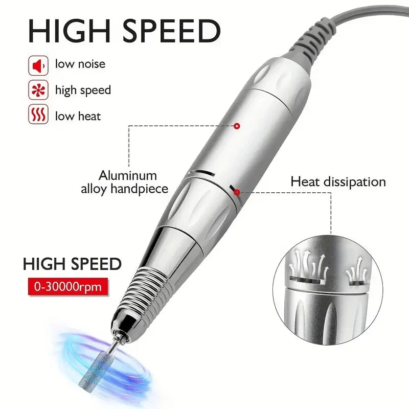 35000 RPM Professional Electric Nail Drill Handle Nail Art Drill Handpiece File Polish Grind Machine Manicure Drill Accessory