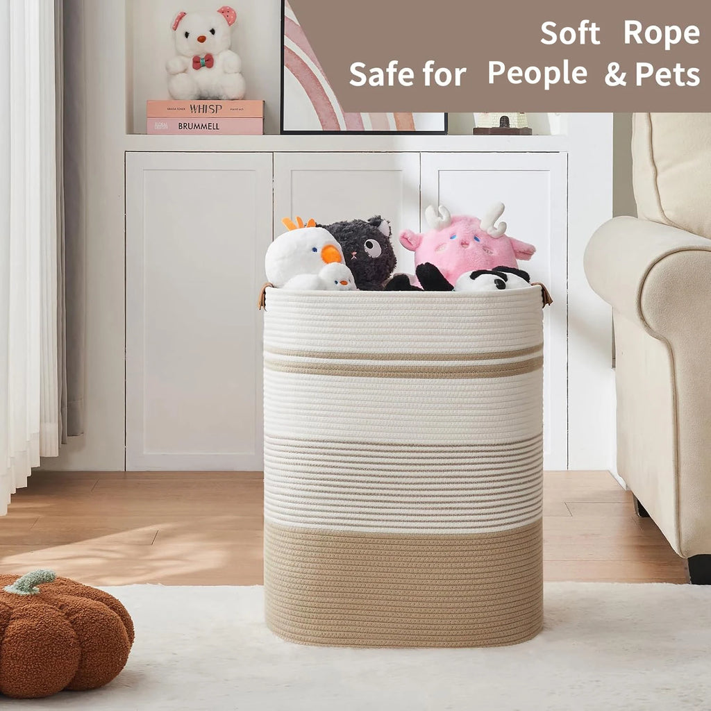 Laundry Basket, Blanket Basket for Bedroom Aesthetic, Laundry Hamper & Blanket Storage for Living Room, Woven Storage Basket