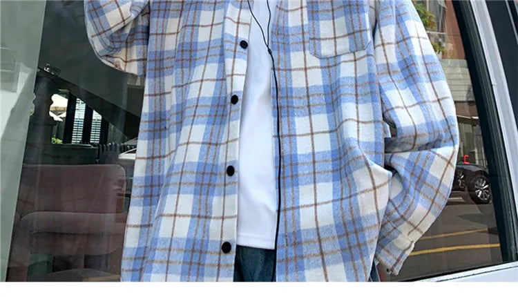 Men's Plaid Long Sleeve Shirt Loose Fit Thin Style Autumn Spring Casual Wear Sun Protection Outerwear Classic Check Pattern