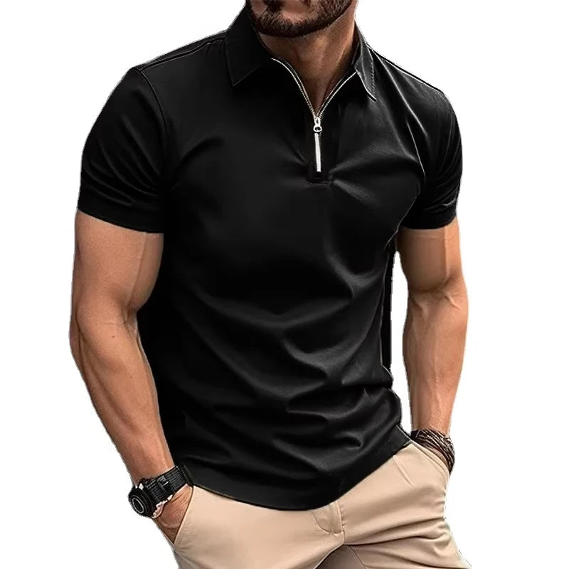 Summer Mens Polo Shirts Quarter Zip Shirts Casual Classic Lightweight Short Sleeve Collared Shirt Breathable Streetwear