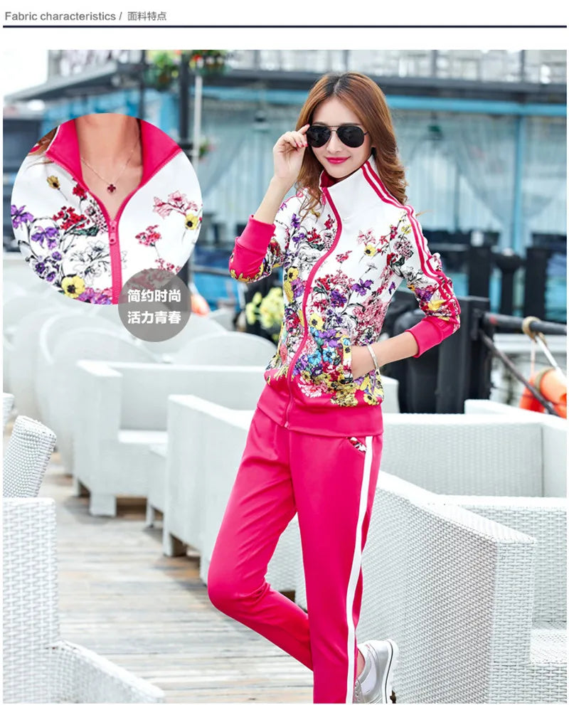 2024 Women's Casual Sports Suits Spring New Print Jacket+Lenght Pants Two Sets Lady Sportswear Suit racksuits Set 6XL