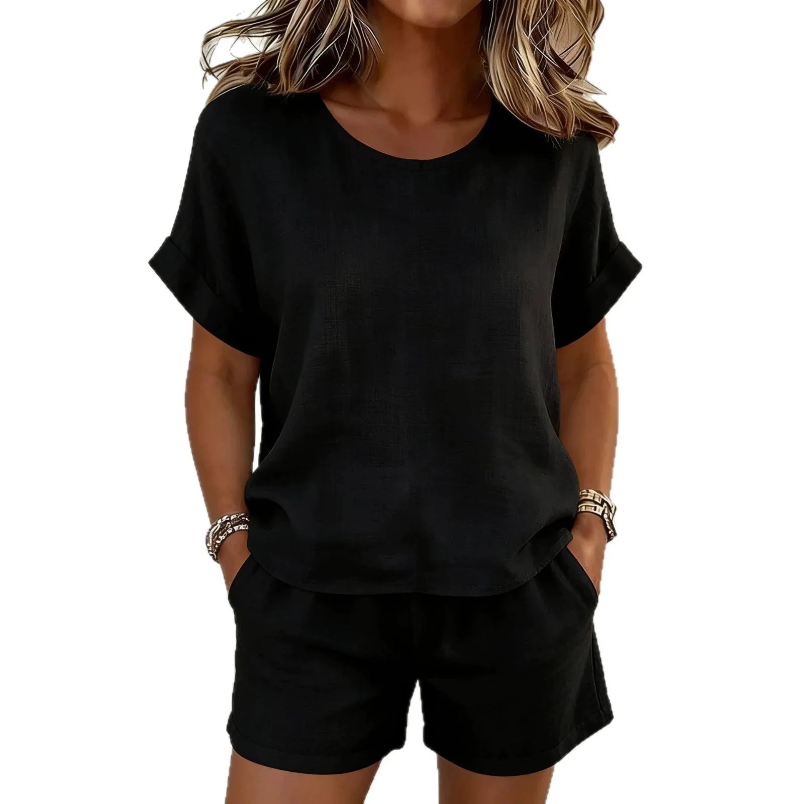 Solid Color Casual Loose Short Pants Sets For Women 2026 Elegant Summer Women's Two Pieces Suit Full Set Female Outfit Clothes