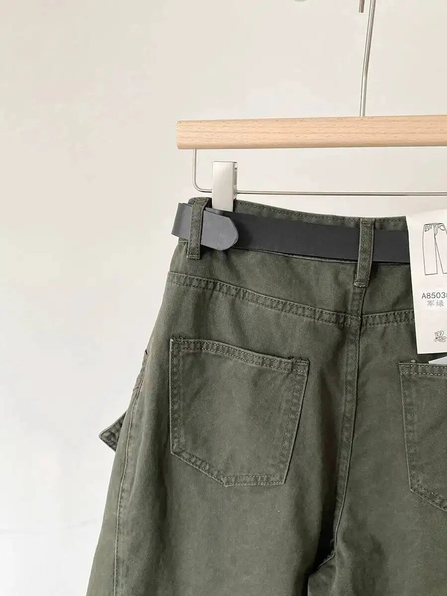 Women Denim Shorts 2026 New Summer Women's High Waist Slim Denim Cargo Pants Wide Leg Capri Pants Versatile Trousers