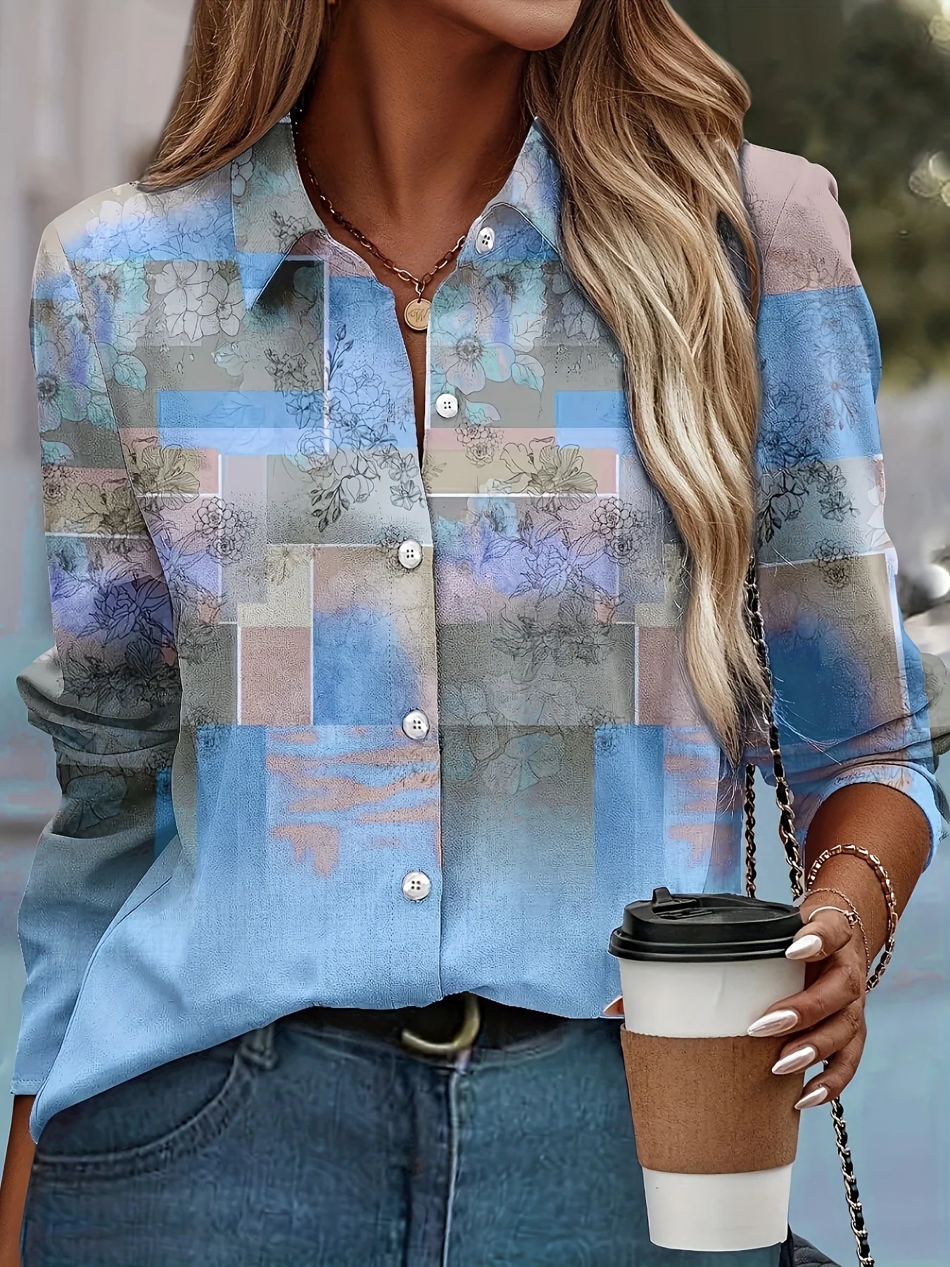 Fashion Block splicing 3D Print Women's Long Sleeve Shirts Gradient Color Loose Blouse Tops Casual Fashion Women's Clothing