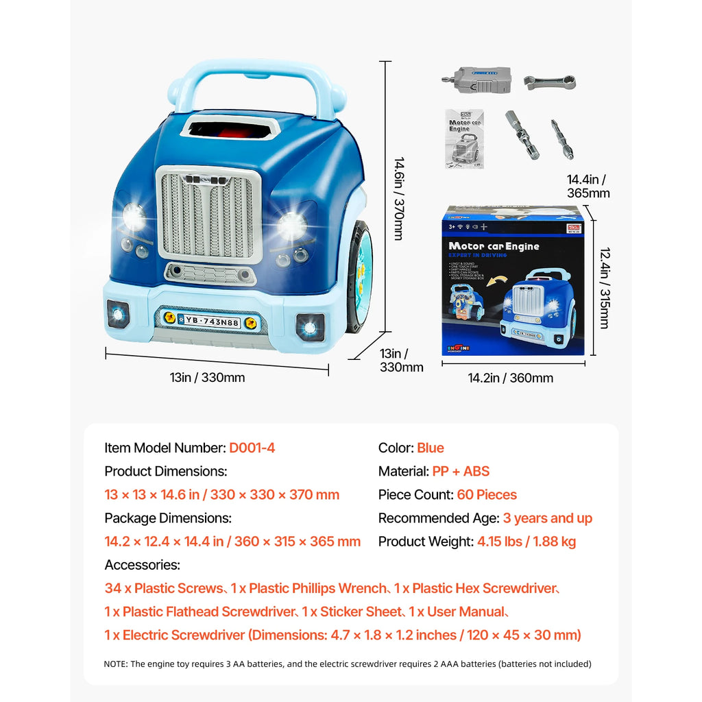 SucceBuy 60 Pcs Kids Mechanic Car Repair Set with Removable Parts & Horn Workshop Set Engine Toy for Toddler Children Gift