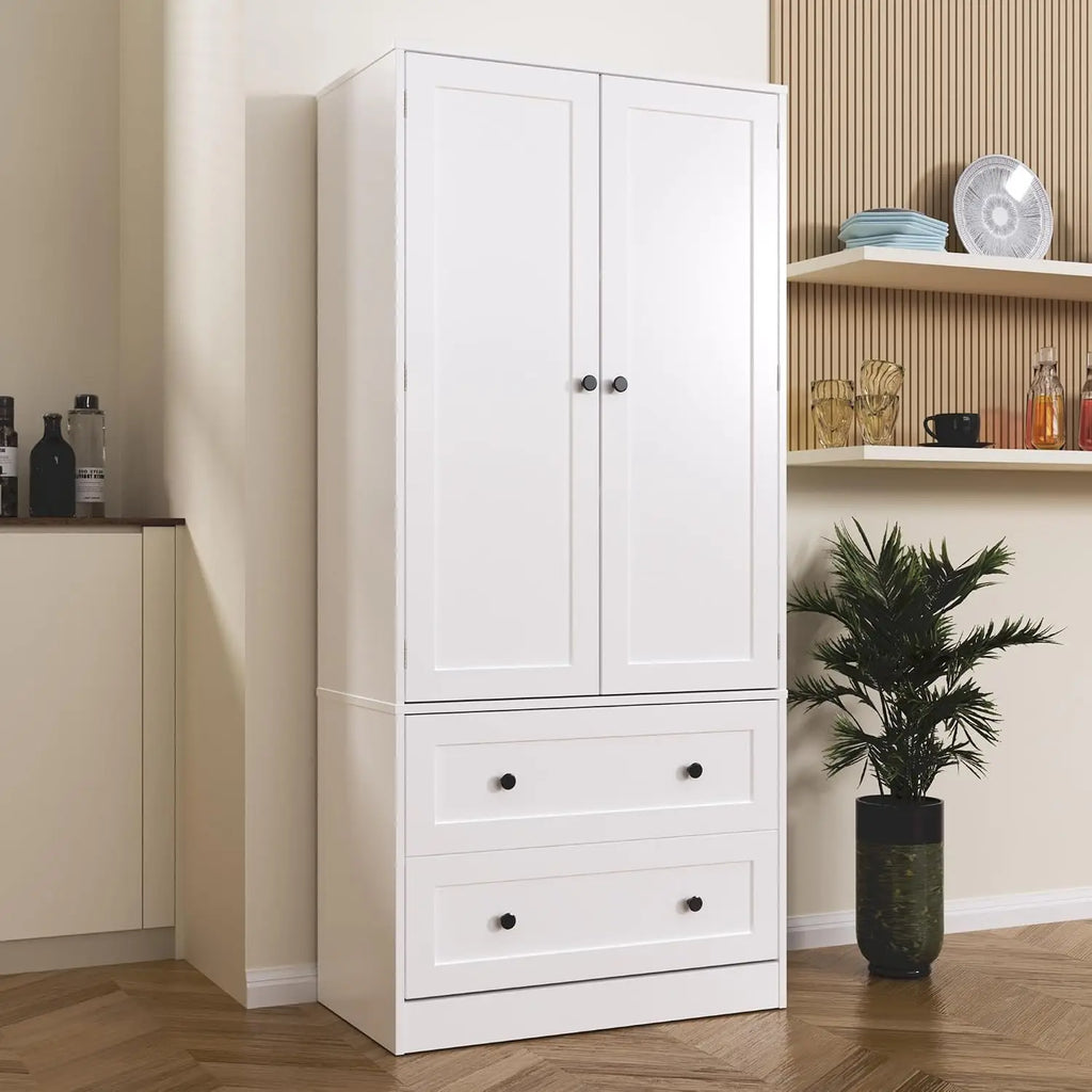 Tall White Kitchen Pantry, Storage Cabinet with Doors and Drawers, Freestanding Wooden Organizer for Kitchen, Customized
