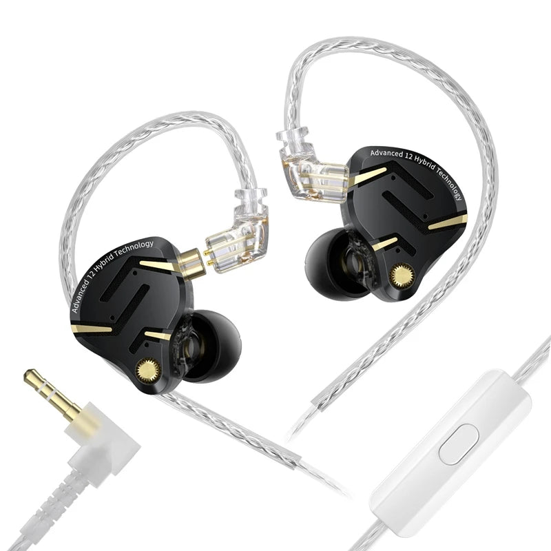 KZ ZS12 PRO 2 1DD + 5BA Hybrid HiFi In Ear Earphones Improved Bass Monitor Headphones Detachable Wire Earbuds Gaming Headest