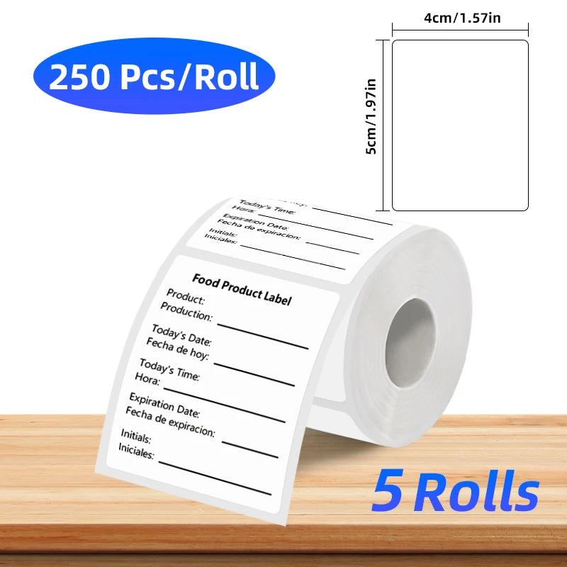 5 Rolls of Thermal Label Paper, Coreless White Self-Adhesive Waterproof Stickers, Suitable for Portable Handheld Printers - for Barcodes, Addresses, Shipping, Corporate Offices, Commercial and Home Labels 30*20mm 30*30 40*20