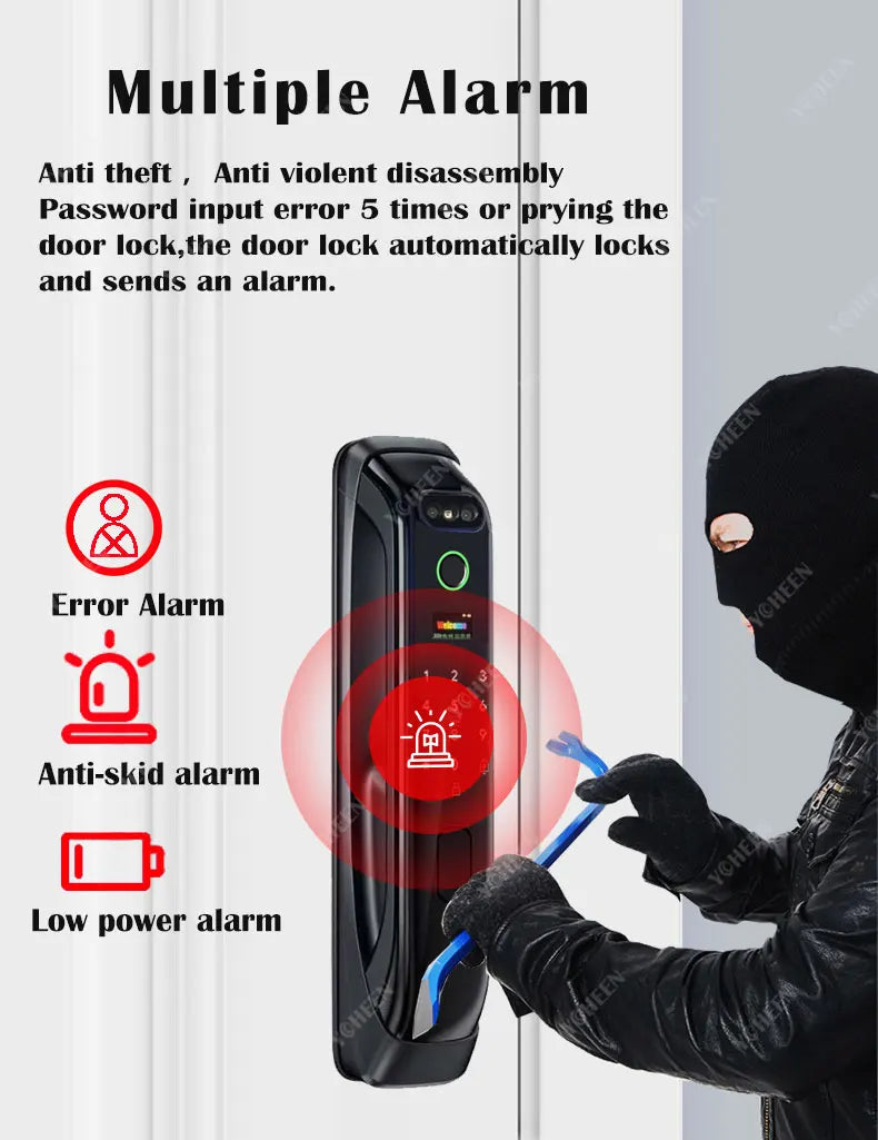 Tuya WiFi Video Intercom 3D Face Recognition Smart Lock, Biometric Camera Auto Keyless Lock for 5050 5072 5572 4585 6085 Mortise