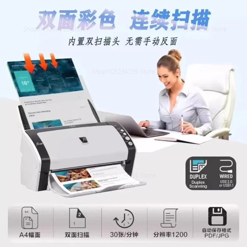 FI6130 High Speed Auto Feed Duplex Color Scanner Professional Office Document Scanning Machine Compact Double Sided HD