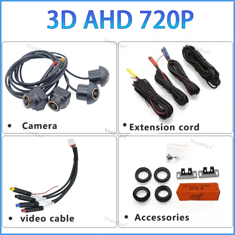 HD 3D 360 Degree Car Camera AHD 1080P Surround View Right Left Front Rear Camera For Android Navigation Reverse Golden Lens