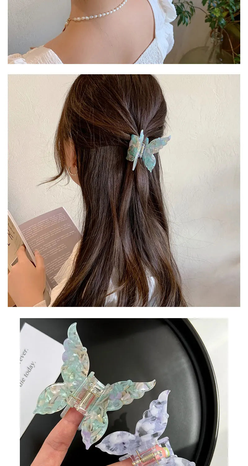 New Gradient Colorful Butterfly Hair Claw for Women French Retro Acetic Acid Hair Clip Fashion Headwear Hairpin Hair Accessories