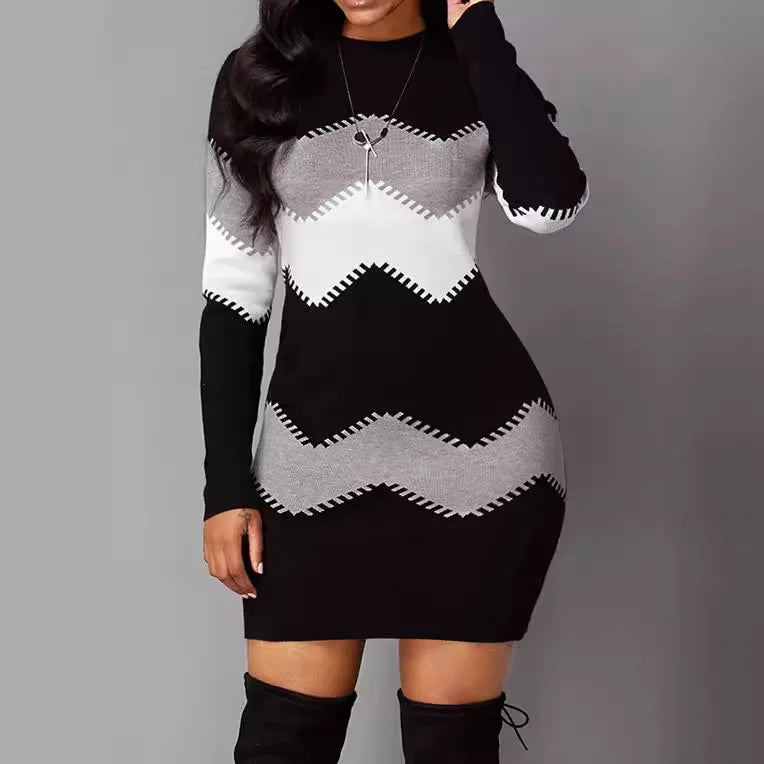 Elegant Party Dresses Female Clothing Women's New Style Women's Fashion Knitted Women's Pullover Knitted Patchwork Tops Dresses