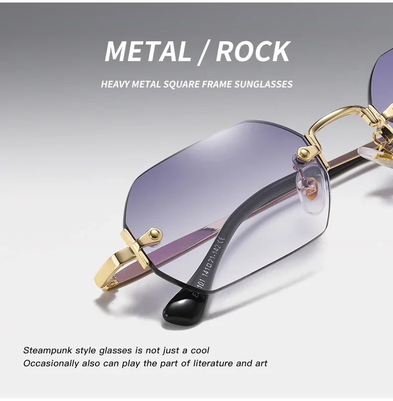Vintage Rimless Polygon Sunglasses Women Men Luxury Brand Designer Popular Travel Small Frame Sun Glasses Ladies