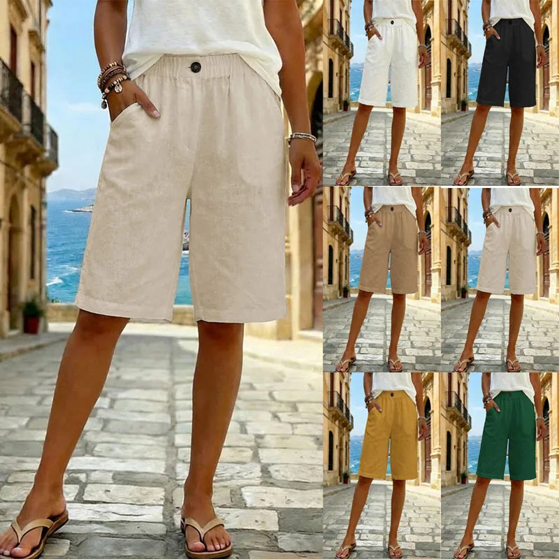 Women's 2026 Summer Mid Waist Casual Shorts – Solid Color Daily Bottoms, Comfortable Loose Fit Summer Pants