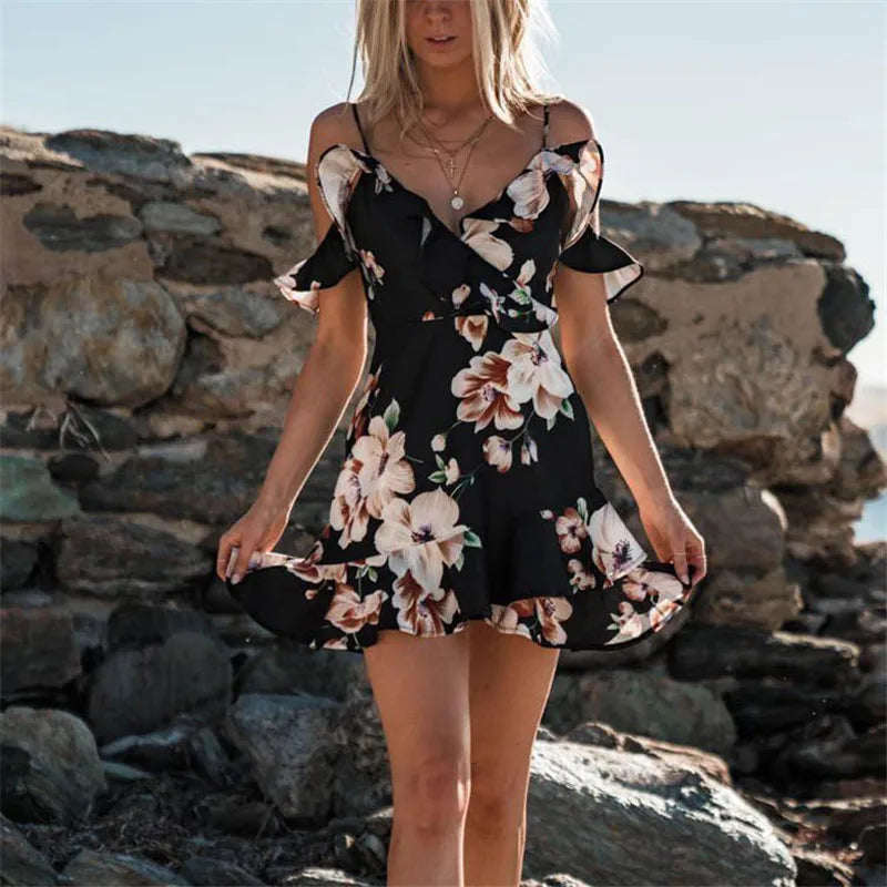 New Women Party Lace Flower Backless Mini Dress Summer Sexy Sling Spaghetti straps Deep V Neck Wedding Club Vestidos