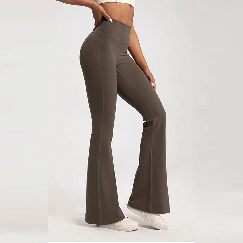 Women's High-Waisted Flared Pants with Elastic Waist Cinching Hip-Lifting for Fitness Exercise Casual Outdoor Yoga Trousers