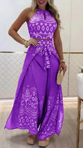 Summer Vintage Halter Top Wide Leg Pants Set Women's Bohemian 2-Piece