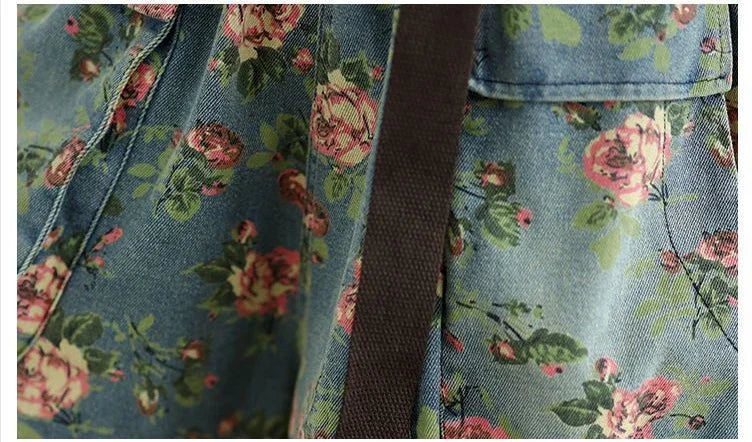 Retro Floral Printed Denim Wide-leg Shorts Women Summer Latest Fashion Baggy Big Size Girl Thin Elastic Waist Jean Short Pants