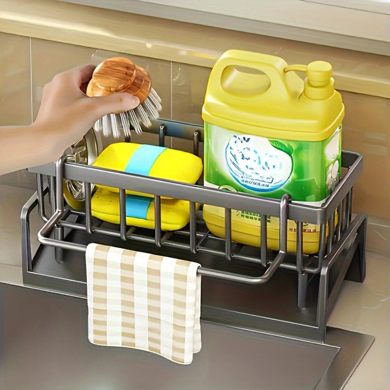 Kitchen Sink Organizer Countertop Rack Multifunctional Sponge/Cleaning Cloth/Brush Holder Drain Rack Dish Soap Storage