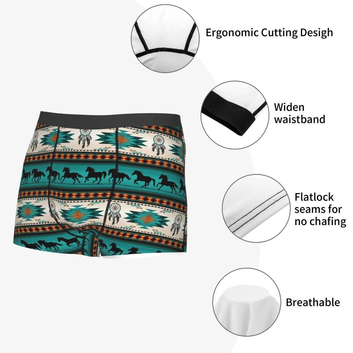 Tribal Aztec Horse Print Men Underwear Boxers Breathable Mens Boxershorts Men's Panties Underpants Man Boxers Briefs Trunks