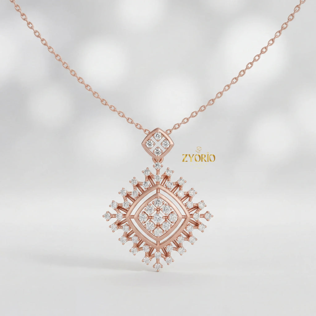 Silver Geometric Lab Grown Diamond Pendant Gold Plated Modern Sustainable Luxury Necklace for Women Engagement Wedding Party