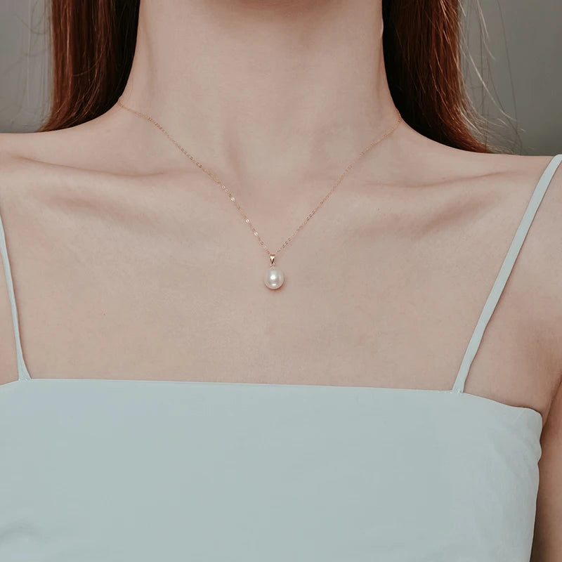 Natural Freshwater Drop Pearl Pendant Necklace 18K Gold Pure  Au750  Fine Jewelry Women Party Gift gold-plated Chain D364