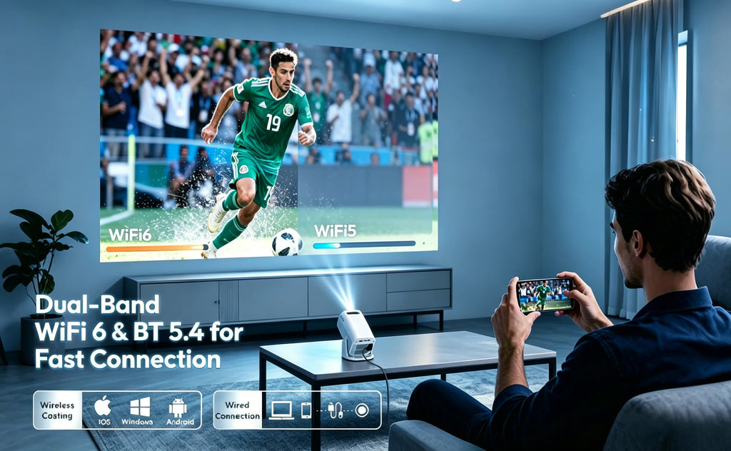 XGODY Mini 4K Projector, 720P Native 300 ANSI, Android 11 Short Throw Smart Projector  WiFi 6 BT5.4, 180° Stand, Auto Keystone for Home Theater Bedroom Gift
