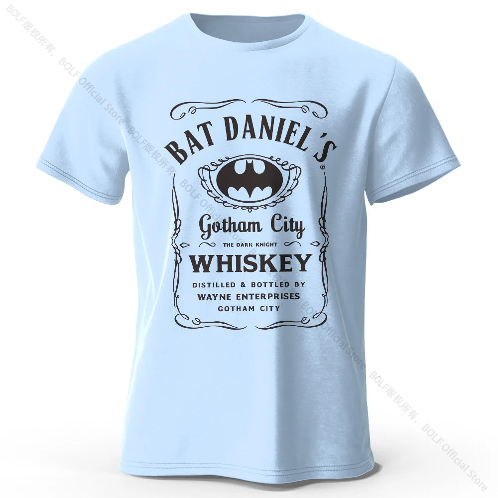 Gotham City Whiskey Printed 100% Cotton T-Shirt, Soft & Breathable Round Neck Short Sleeve Tee, Unisex Dark & Urban Style