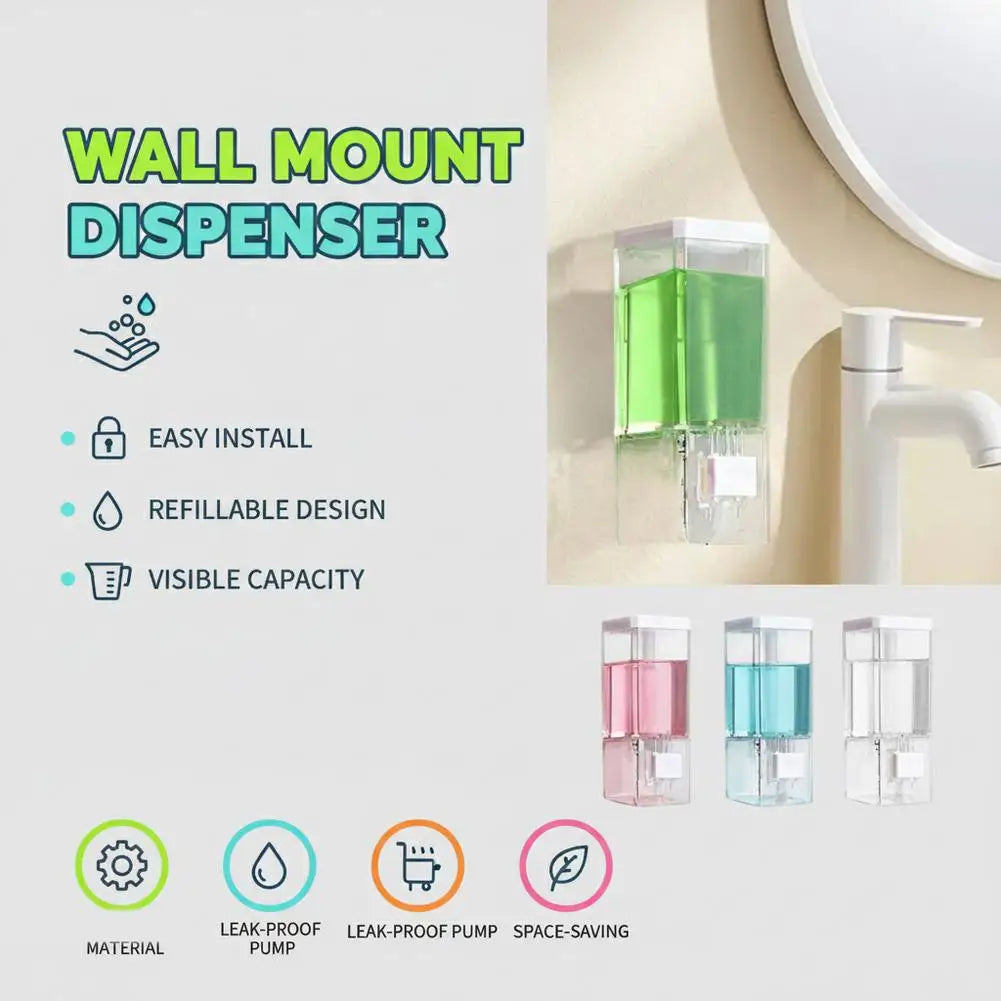 No Drill Wall Mounted Manual Press Soap Dispenser Transparent Soap Bottle Shampoo Dispenser for Bathroom Shower   JJ1587