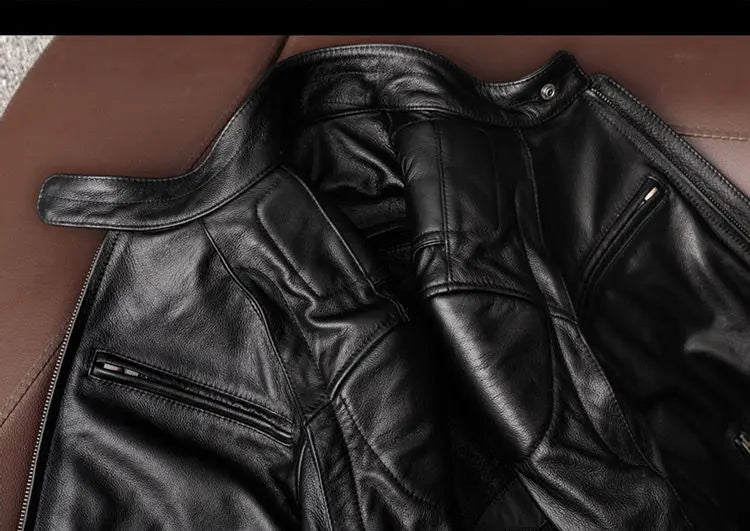 Genuine Leather Jacket Men 100% Cowhide Jacket Man Stand Collar Motorcycle Clothes Spring Autumn Winter 2024 New Leather Coat
