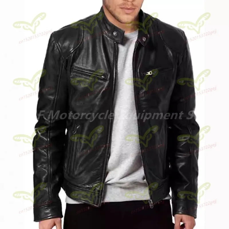 9XL Leather Men's Sports Leather Motorcycle Leather Jacket Stand Up Collar Fashionable Sports Plus Size Autumn Winter Windproof